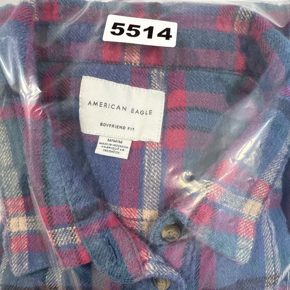 FLANNEL SHIRT American Eagle Boyfriend PINK Plaid  Women Medium Boho CABINCORE - Picture 8 of 8